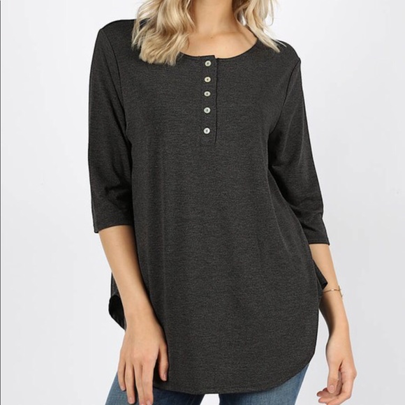Women’s Charcoal Grey Henley Top. - Picture 2 of 3